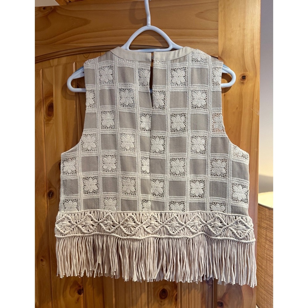 Tuckernuck x English Factory Crochet Lace Patchwork Tank Beige Fringe Top L NWT - Picture 5 of 8